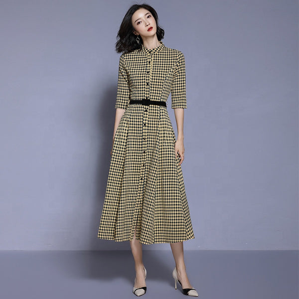 Fashion women's long loose Plaid Dress Party