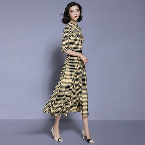 Fashion women's long loose Plaid Dress Party