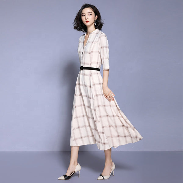 Women's Long Loose Chequered Party Dresses