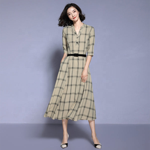 Women's Long Loose Chequered Party Dresses