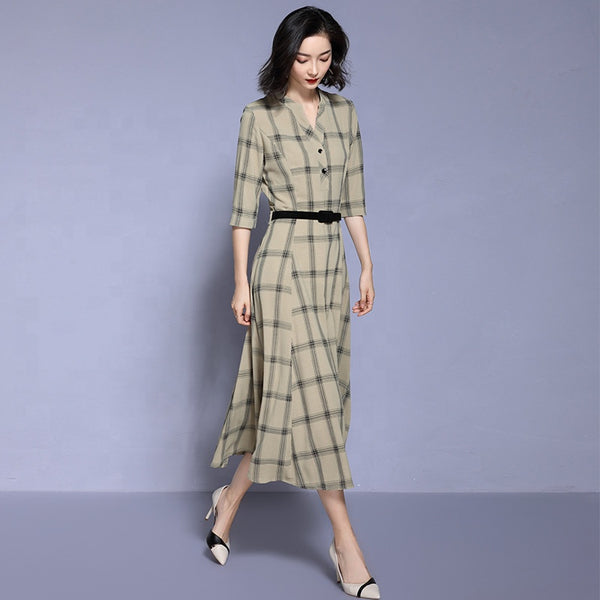 Women's Long Loose Chequered Party Dresses