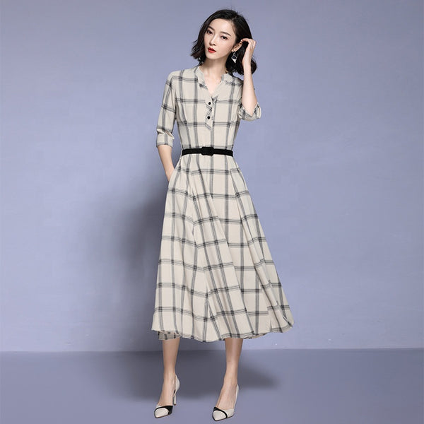 Women's Long Loose Chequered Party Dresses