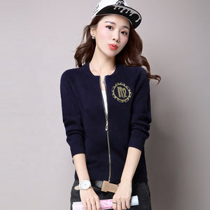 Women's long-sleeved zipper embroidered simple jacket cardigan