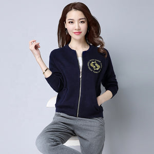 Women's long-sleeved zipper embroidered simple cardigan jacket baseball suit