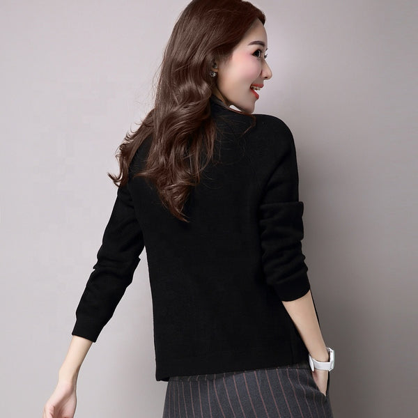 Women's long-sleeved zipper embroidered simple cardigan jacket