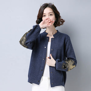 Women's short, simple embroidered applique jacket cardigan